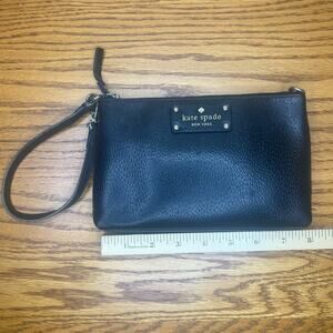 Kate Spade 8 inch black vintage clutch Leather pink interior purse bag satchel